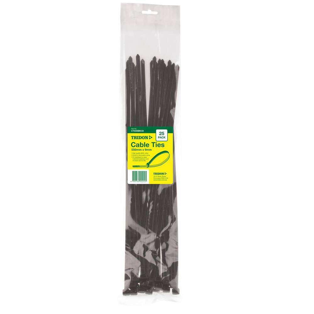 Cable Tie Tridon Black 550mm x 9mm Pack 25 CT559BKCD-25