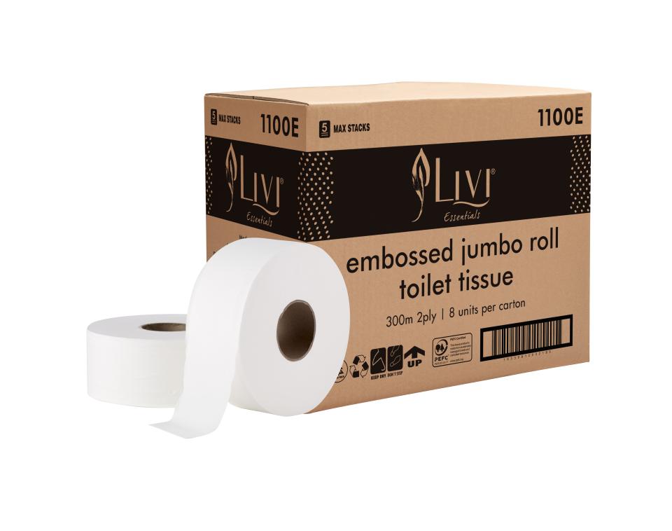 Toilet Tissue Roll Livi 1100E Essentials 2 Ply Jumbo White - 8 Rolls