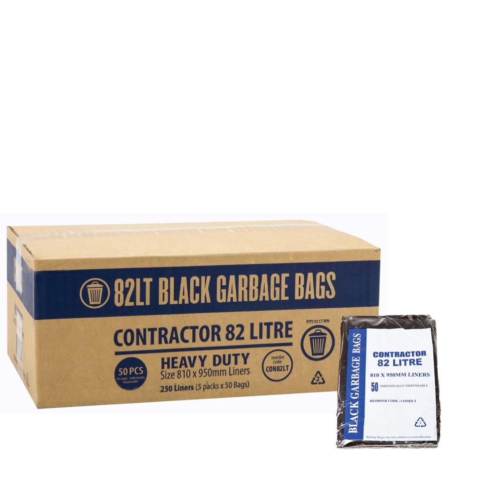 Bin Liners Heavy Duty Austar Contractor Black Packet 50 Carton 250 - 72L & 82L