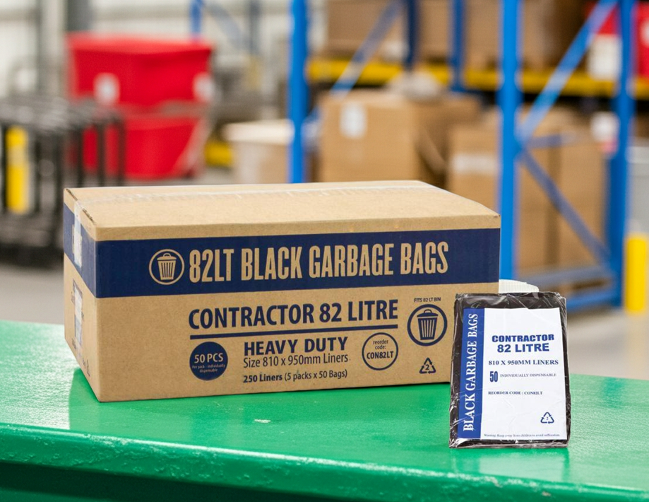 Bin Liners Heavy Duty Austar Contractor Black Packet 50 Carton 250 - 72L & 82L