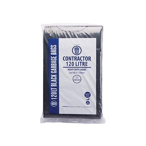 Austar Bin Liners Contractor Heavy Duty 120 Litre Black Packet 50 Carton 200