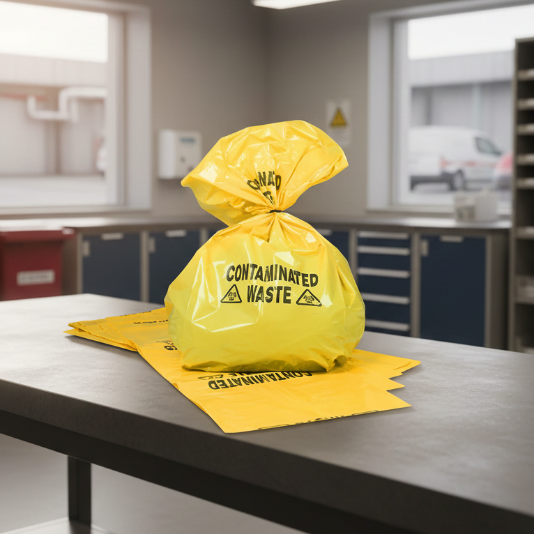 Clinical Contaminated Waste Plastic Bag Disposable, 380 (W) x 940mm (H), 120L - Pack of 10