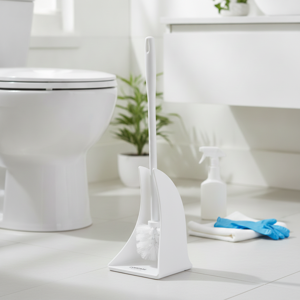 Compass Toilet Brush White Plastic with Holder 38cm – Bathroom Cleaning Set