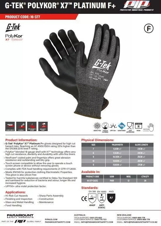 Safety Gloves G-TEK Polykor X7 Platinum F+ 18 Gauge Nitrile PPU