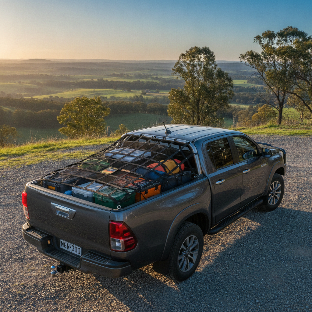 GLADIATOR Medium Cargo Net – 2.46m × 2.05m | AS/NZS 4380 Load Rated | Includes 4 Tie-Down Straps | MGN-300