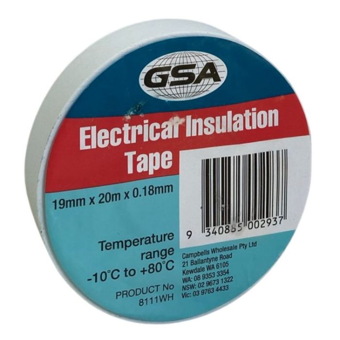 GSA ELECTRICAL TAPE WHITE - 0.18MM X 19MM X 20MTR