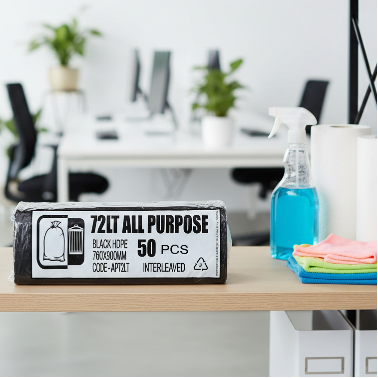 Garbage Bag Bin Liner Black HDPE 72L All Purpose AP72LT 50 Bag Pack