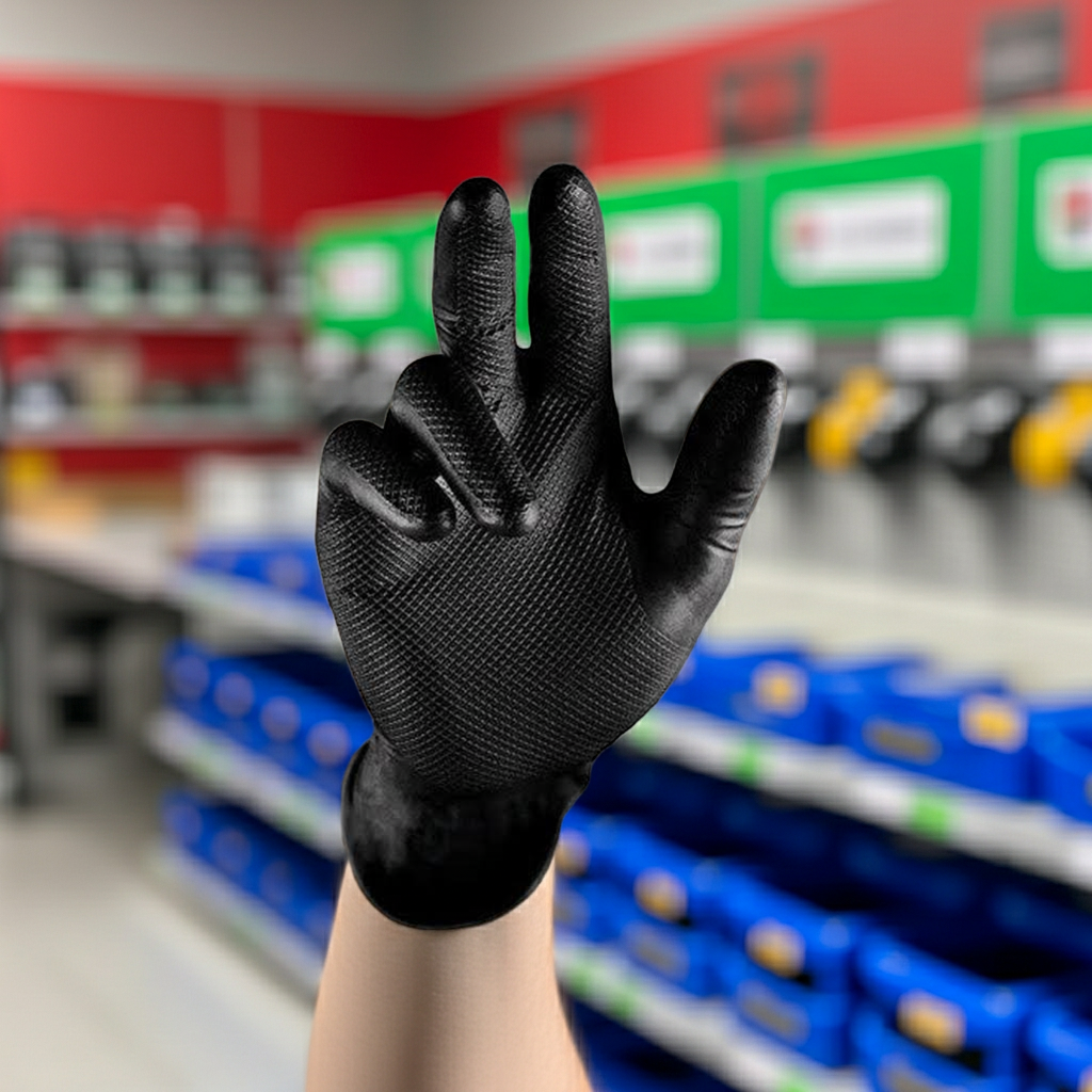 Grippaz Non-Slip Nitrile Disposable Gloves – Black - Chemical Resistant & Touchscreen Compatible Box of 50