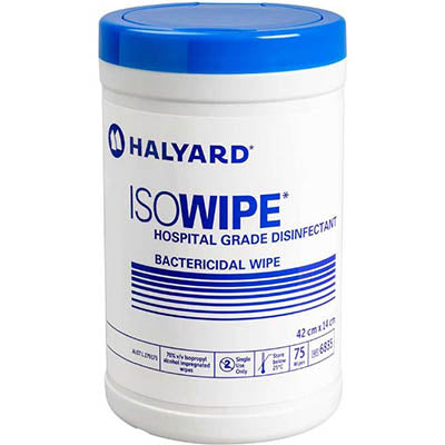WIPES HALYARD ISOWIPE HOSPITAL GRADE DISINFECTANT BACTERICIDAL WIPES TUB 75