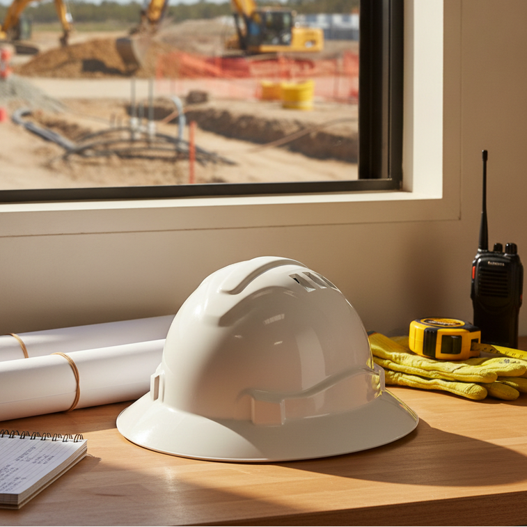 Pro Choice Safety V6 Vented Full Brim Hard Hat – White | 6-Point Ratchet Harness | HHV6FB-W | AS/NZS 1801 Certified