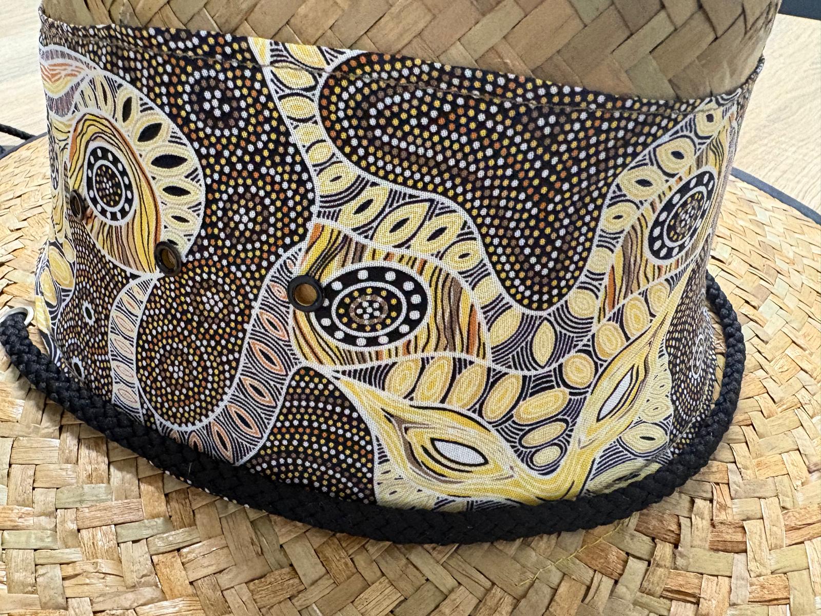 UVeto Straw Hat Wide with Black Trim and Indigenous Print Band