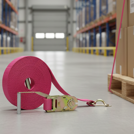 LINQ Pink Ratchet Tie Down Strap – 50mm × 9m | 2.5 Tonne Lashing Capacity | Captive J-Hooks | UV Resistant | RTDJ509-P