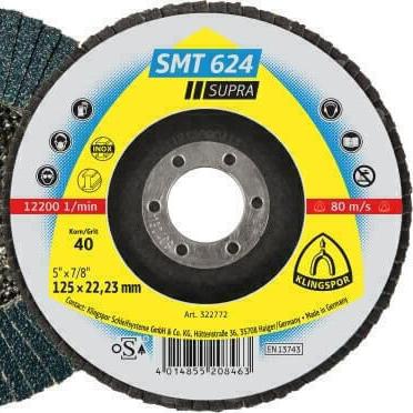 Klingspor Flap Disc SMT 624 Supra 125mm x 22.3mm 120 Grit Box of 5 322776