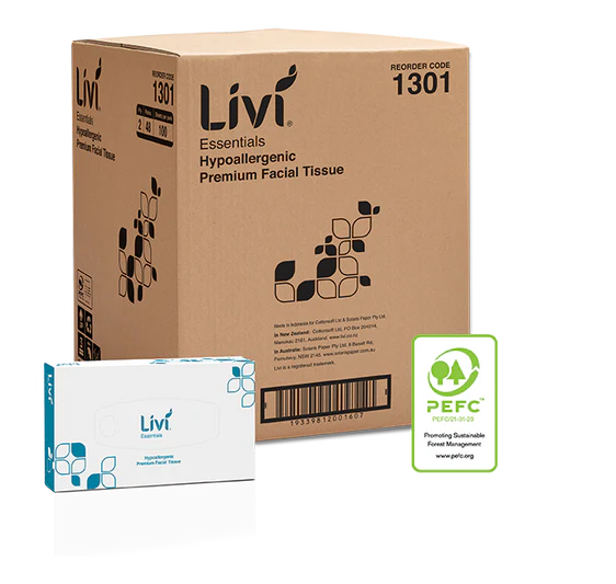 Livi Essentials 1301 Hypoallergenic Facial Tissues 2 Ply 100 Sheets Carton 48