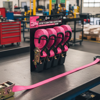 Pink Ratchet Tie down 25MM X 5M With S Hook - 4 Pack