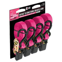 Pink Ratchet Tie down 25MM X 5M With S Hook - 4 Pack