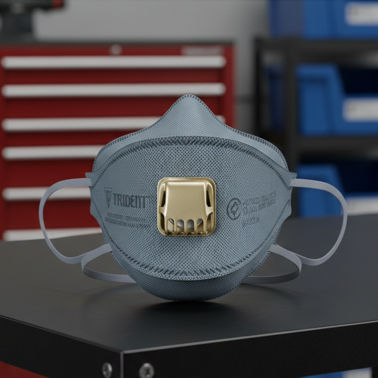 Respirator Mask P2 TRIDENT Flat Fold Carbon Valved Box of 20 RTCFFP2CEV