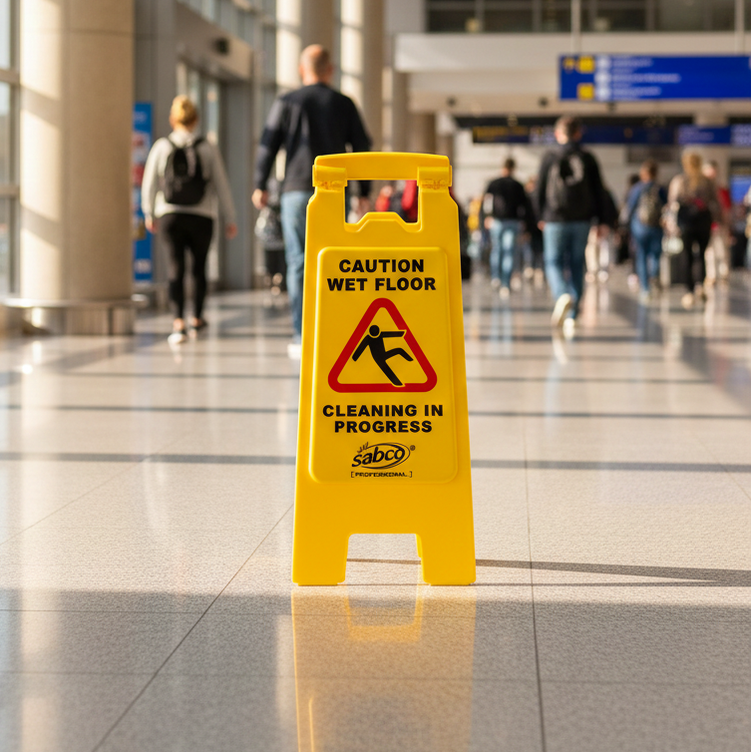 Sabco Wet Floor Cleaning in Progress Sign Small – SABC-2420A Safety A-Frame Caution Sign