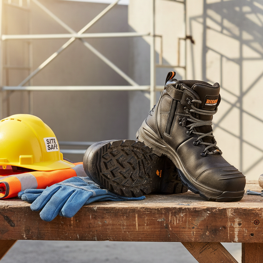 Safety Boot Lace Up Side Zip Bison XT Black XTLZBK