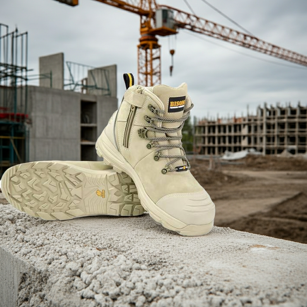 Safety Boot Lace Up Side Zip Bison XT Stone XTLZST