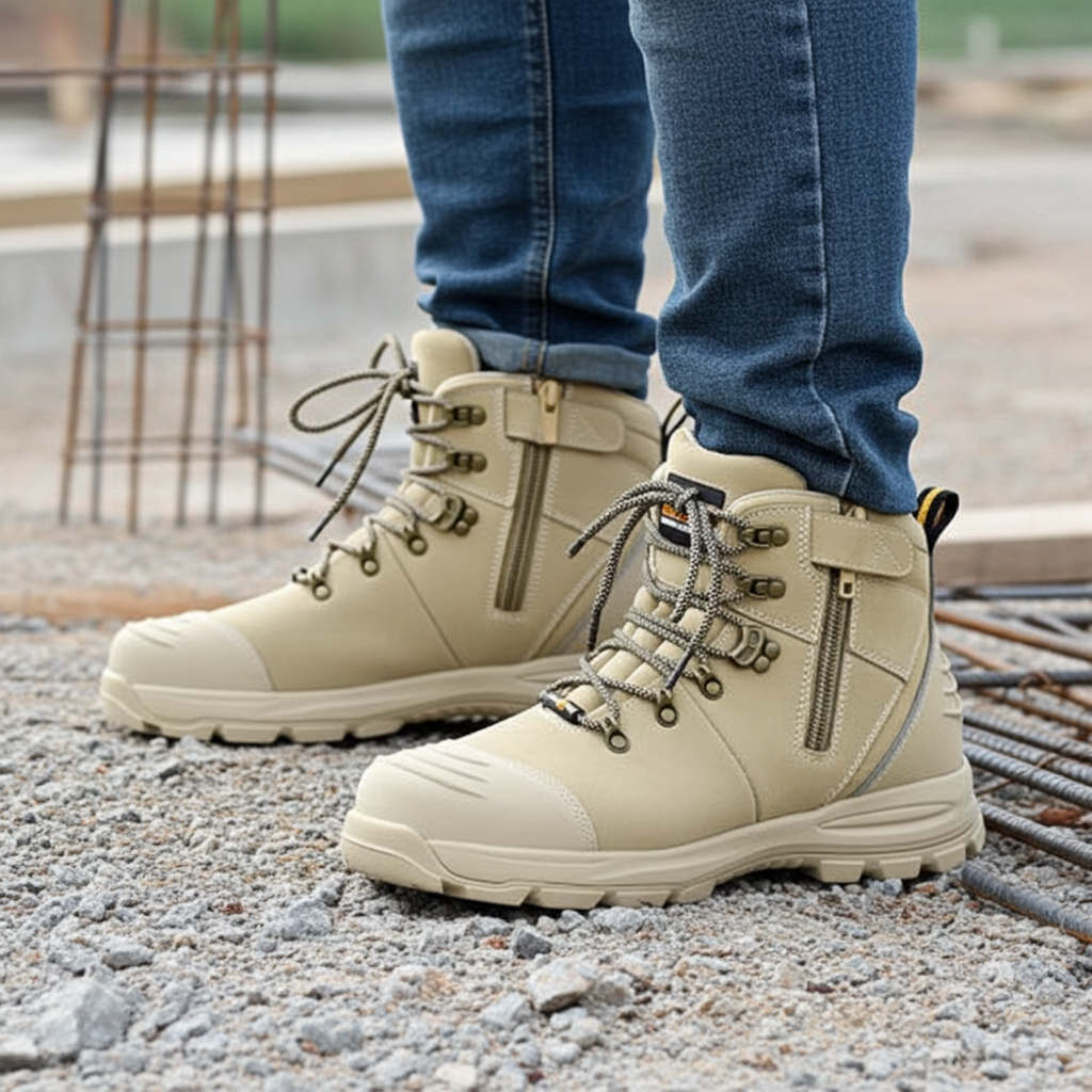 Safety Boot Lace Up Side Zip Bison XT Stone XTLZST