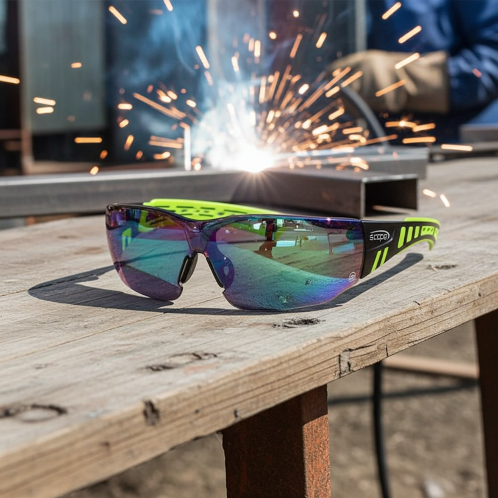 Safety Glasses Scope Speed - Black/Green Frame Jade Mirror Anti Fog Anti Scratch - Box of 6