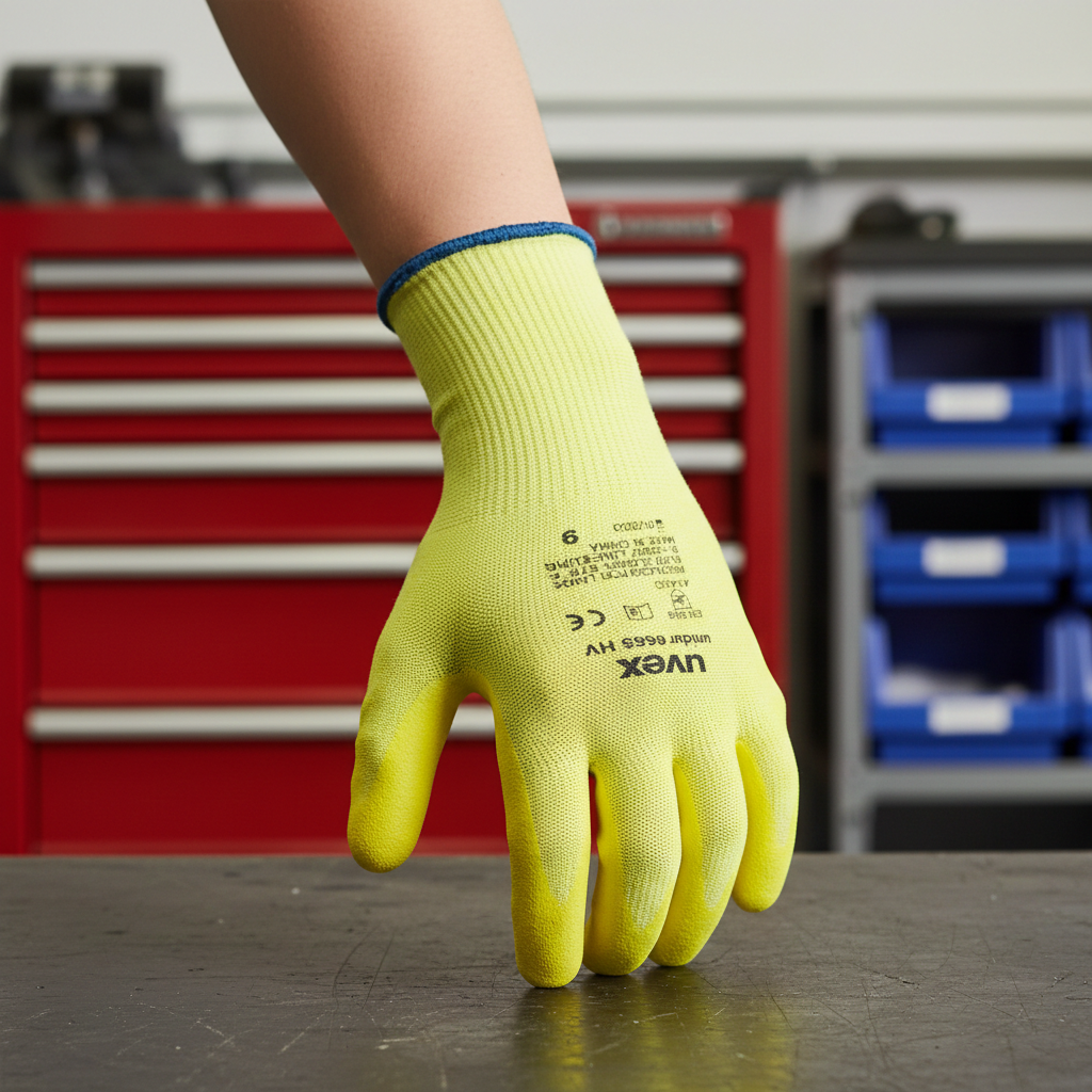 Safety Gloves Uvex Unidur 6655HV Yellow Hi-Vis Cut 5  Pack of 6