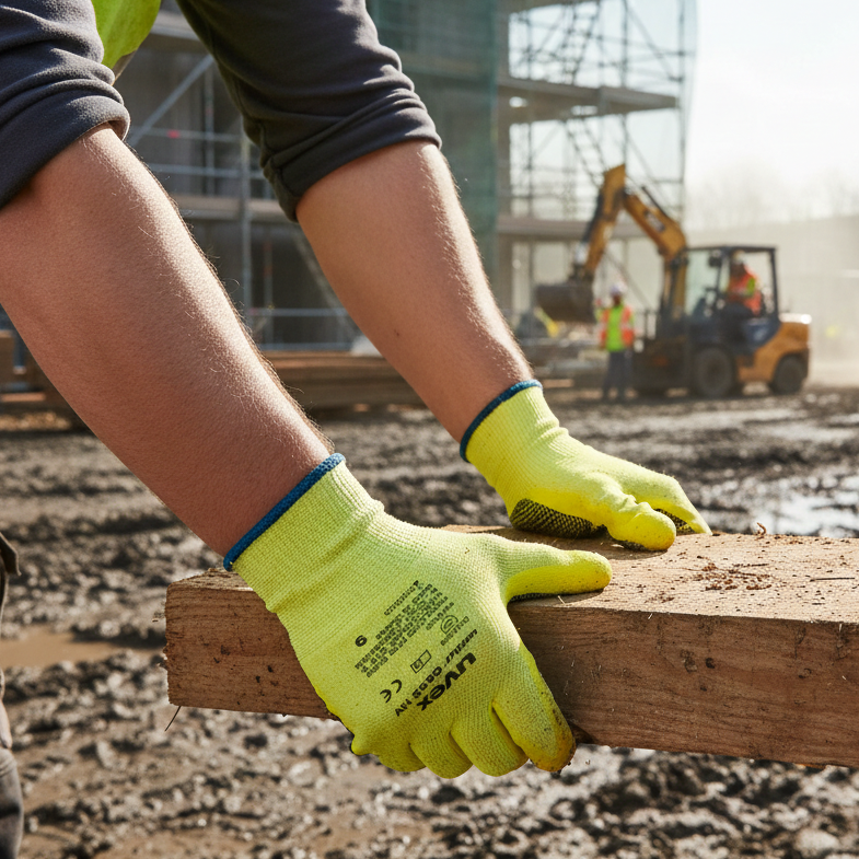 Safety Gloves Uvex Unidur 6655HV Yellow Hi-Vis Cut 5  Pack of 6
