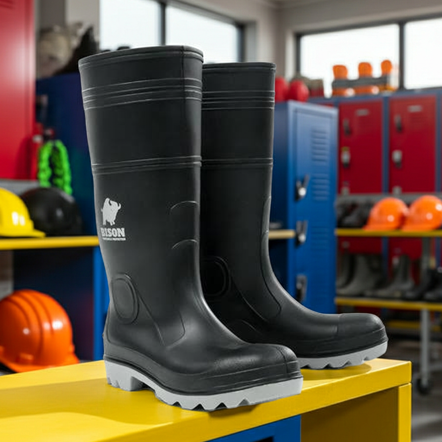 Steel Toe PVC Gumboot Bison INCA Black/Grey INCAGSBKGY
