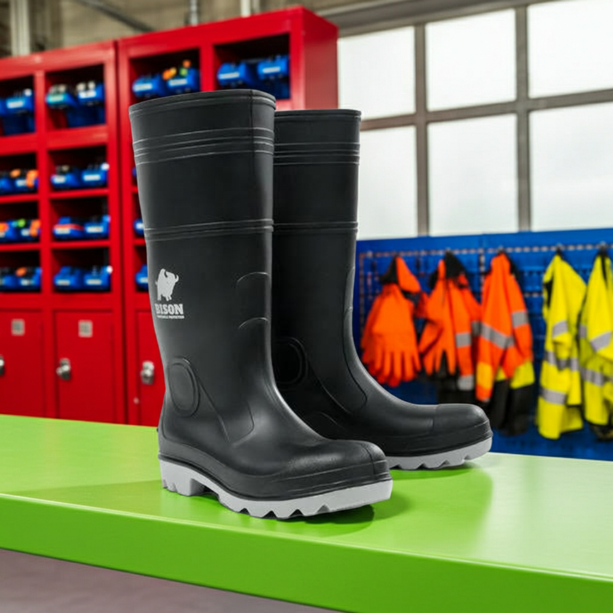 Steel Toe PVC Gumboot Bison INCA Black/Grey INCAGSBKGY