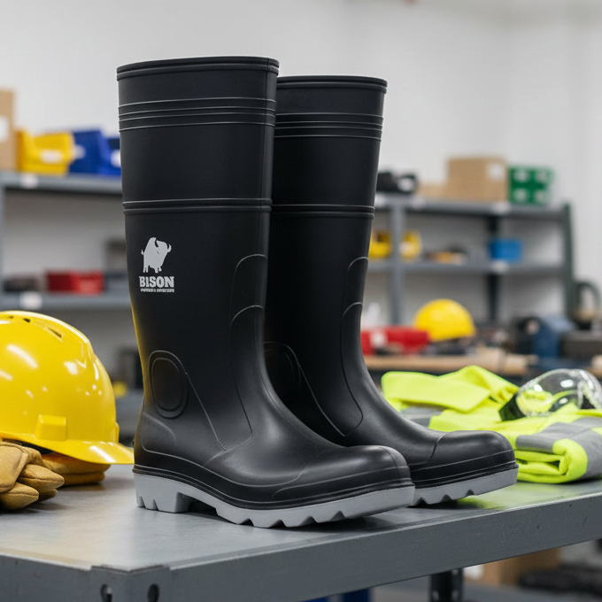 Steel Toe PVC Gumboot Bison INCA Black/Grey INCAGSBKGY