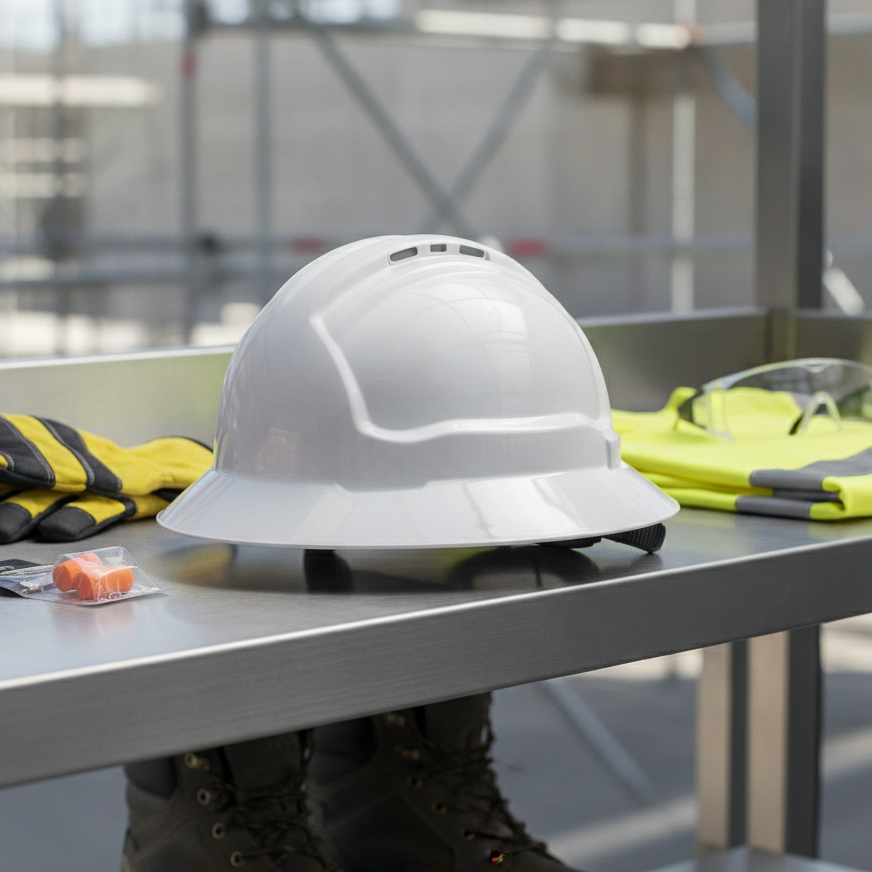 Maxisafe Tuffgard FullBrim Hard Hat - Ratchet Harness - Vented - White