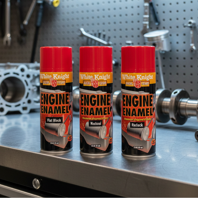 White Knight 300g Flat Black Hi Temp Engine Enamel Spray Paint Pack of 3 (Business Delivery Only)