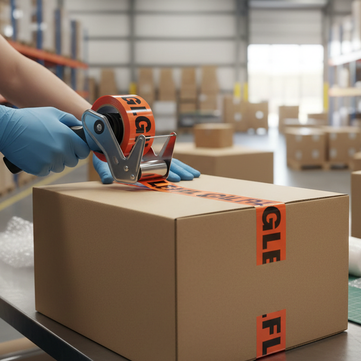 Wrap & Move Fragile Warning Tape – 48mm × 66m | High Visibility Red & White | Strong Adhesive | 45 Micron | 2610096