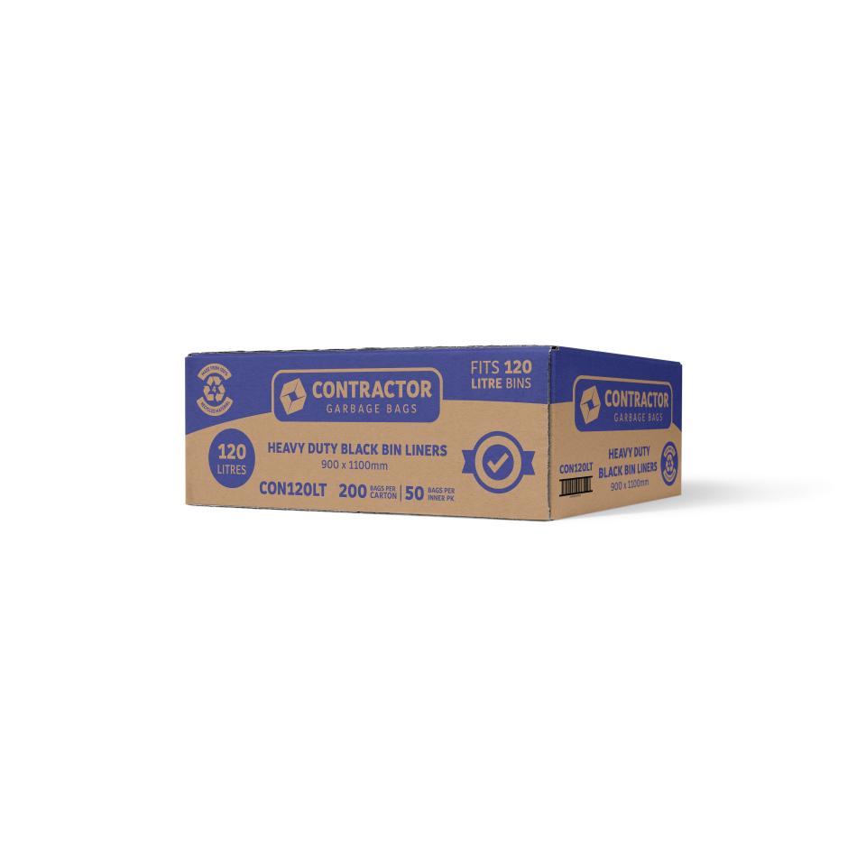 Austar Bin Liners Contractor Heavy Duty 120 Litre Black Packet 50 Carton 200