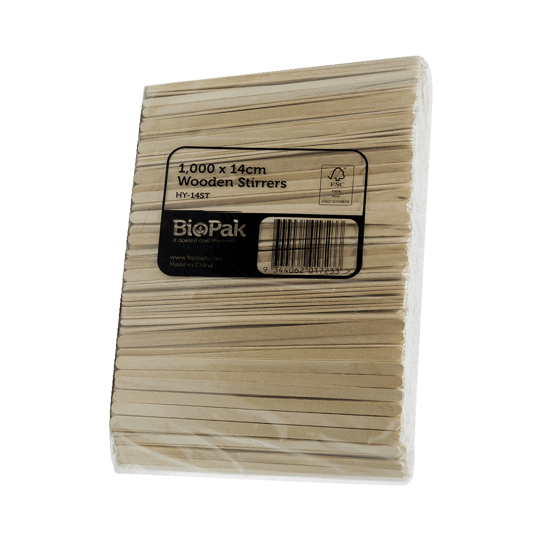 BioPak Wooden Stirrers 14cm – HY-14ST – Pack of 1000