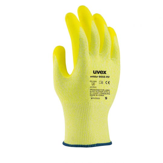Safety Gloves Uvex Unidur 6655HV Yellow Hi-Vis Cut 5  Pack of 6