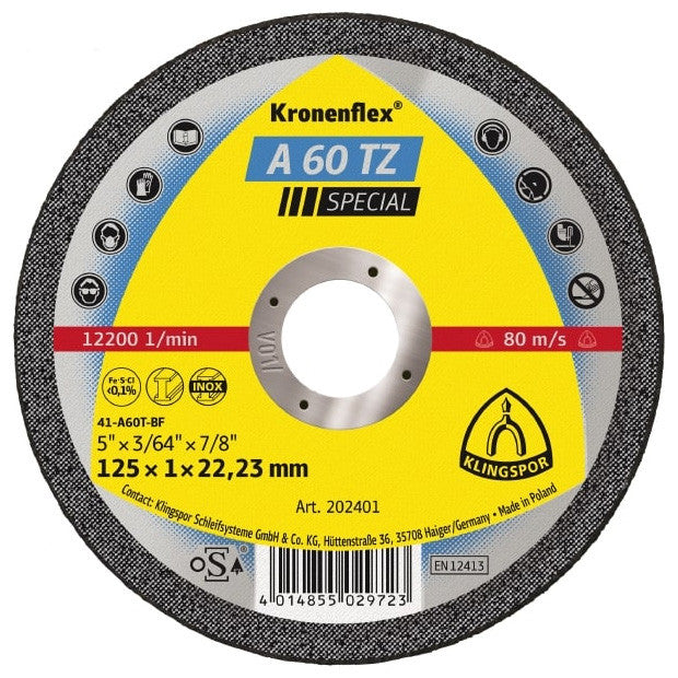Klingspor Ultra Thin Cutting Off Wheel A60 TZ 125mm x 1mm Box of 10 202401