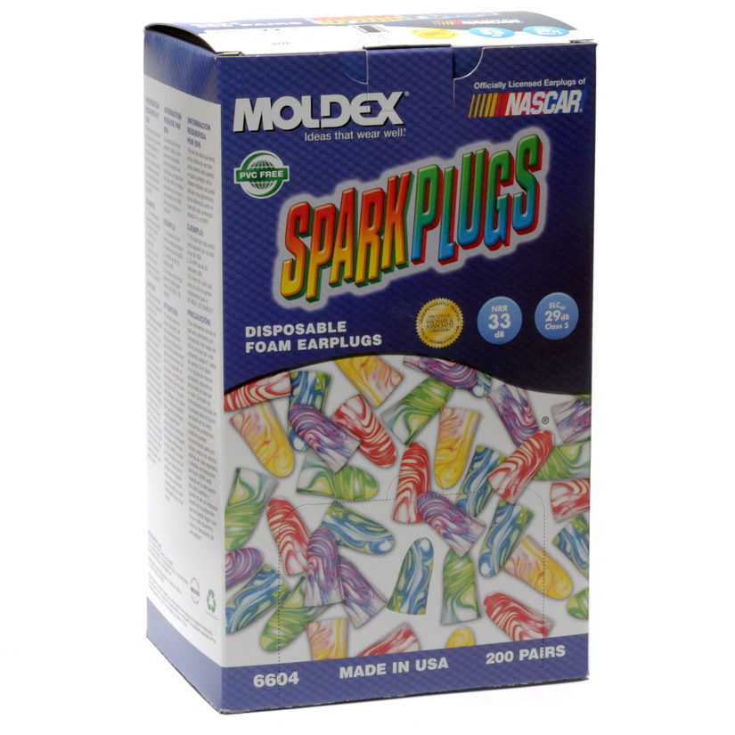 Disposable Earplugs Uncorded -MOLDEX SparkPlugs - CL5 Box of 200 pairs - 6604